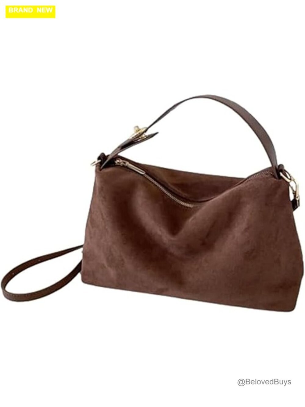Faux Suede Hobo Bag with Adjustable Shoulder Strap - Large Tote